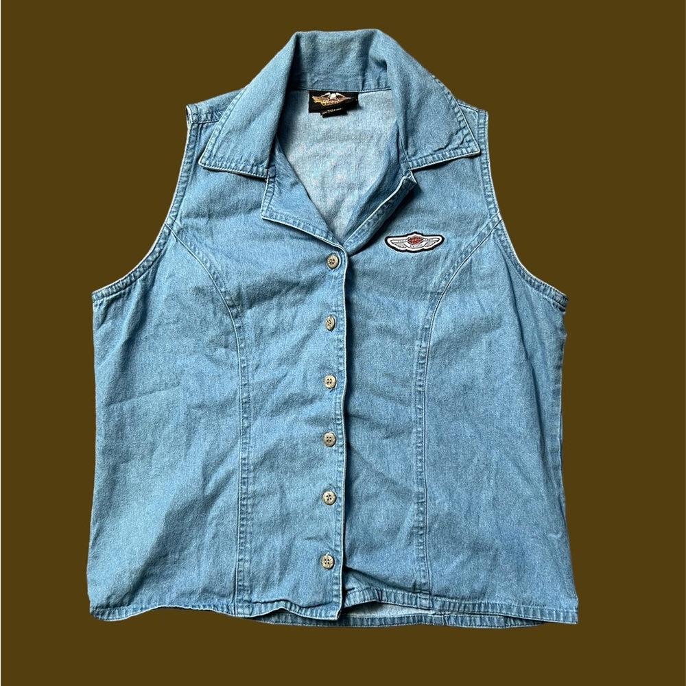 Harley Davidson Denim Vest or sleeveless button down.